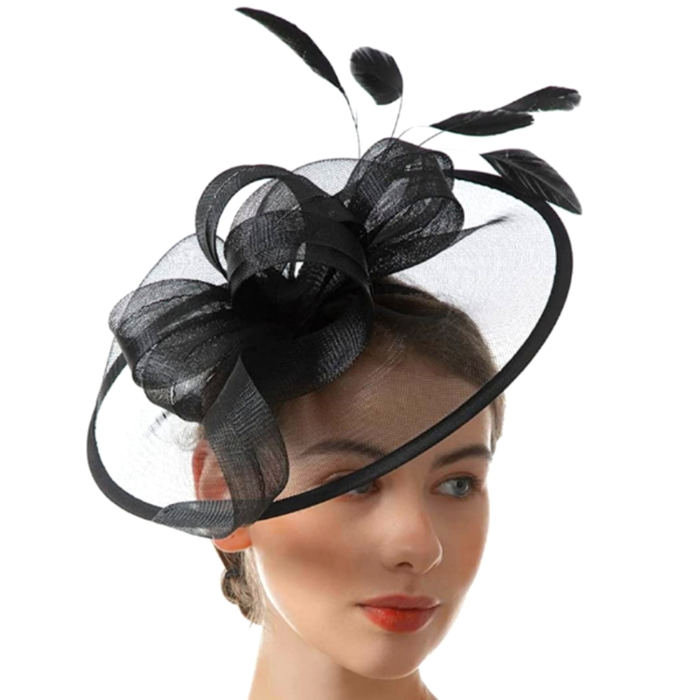 Pretty Black Fascinator Kentucky Derby, Tea, Church, Brunch. Wedding